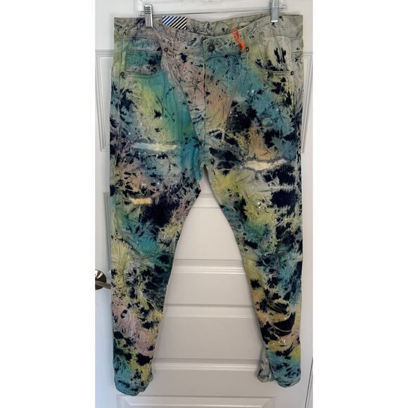 Smoke Rise Tie-Dye Slim Fit Jeans 36x32 Super Stretch NWT Multicolor Denim - Picture 1 of 7